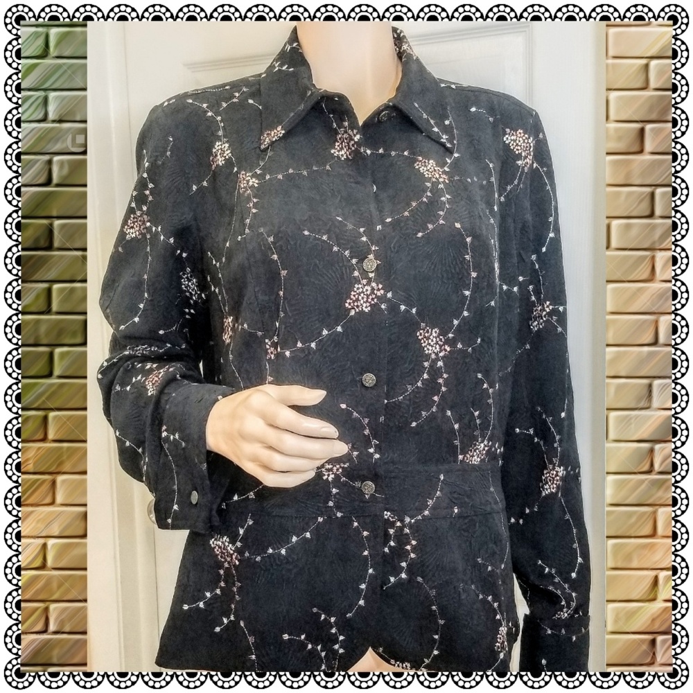 {Coldwater Creek} dk gray sueded brocade top, sz L